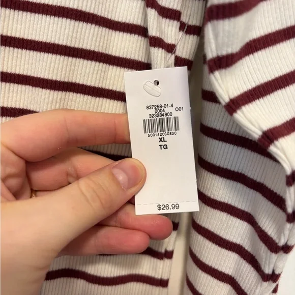 Old Navy Women's Long-Sleeve Boatneck Stripe Top - White & Burgundy - Picture 3 of 3